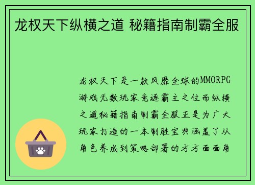 龙权天下纵横之道 秘籍指南制霸全服